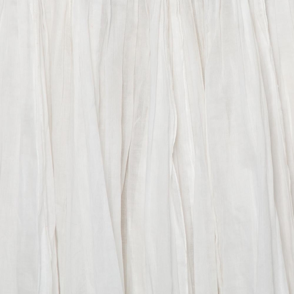 Prada Vintage White Cotton Contrast Trim Pleated Midi Skirt S 2