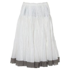 Prada Vintage White Cotton Contrast Trim Trim plissé Midi Skirt S