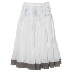 Prada Vintage Weiß Baumwolle Kontrast Trim plissierten Midi-Rock S