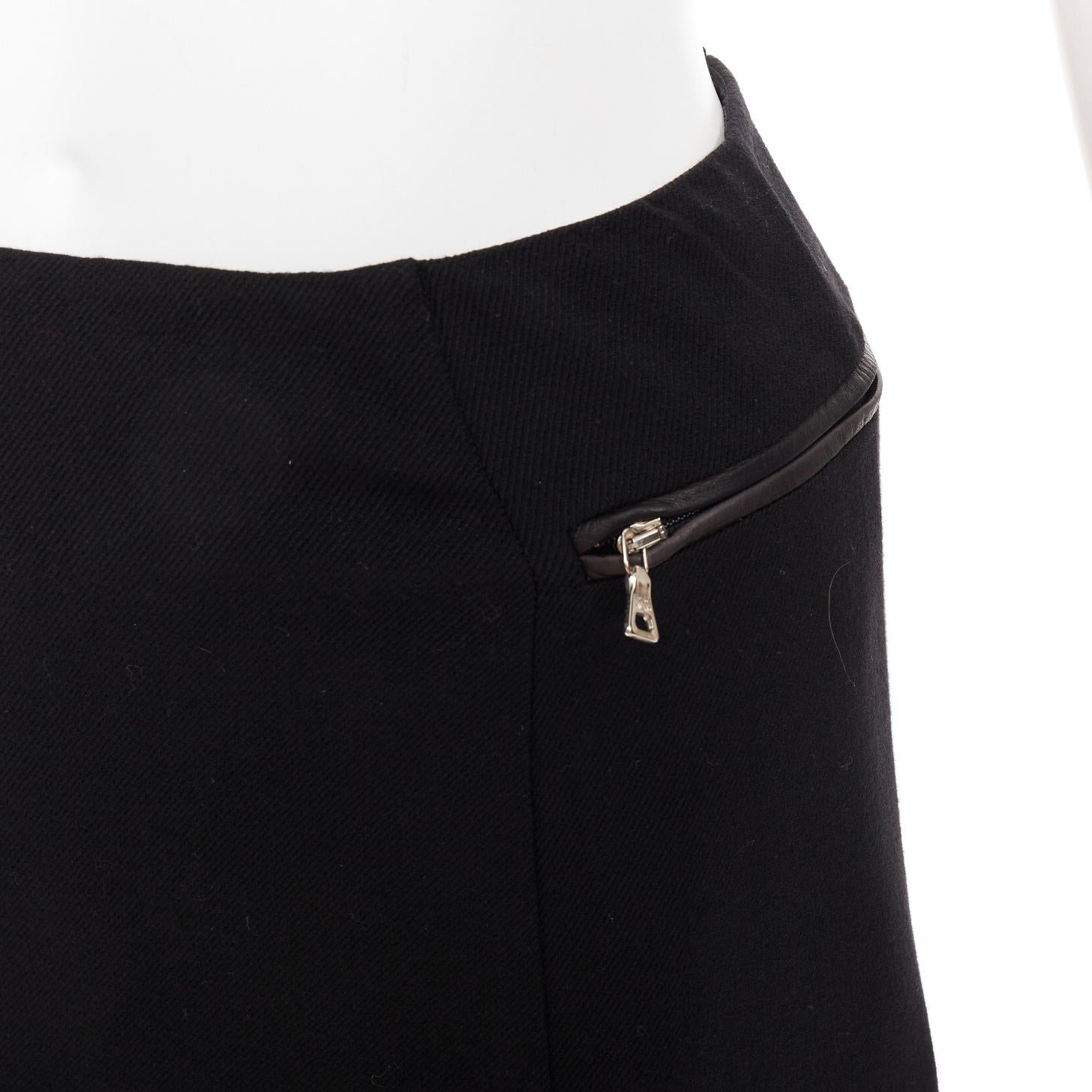 PRADA Vintage By - Jupe crayon à poche zippée en laine et cuir IT38 XS en vente 2