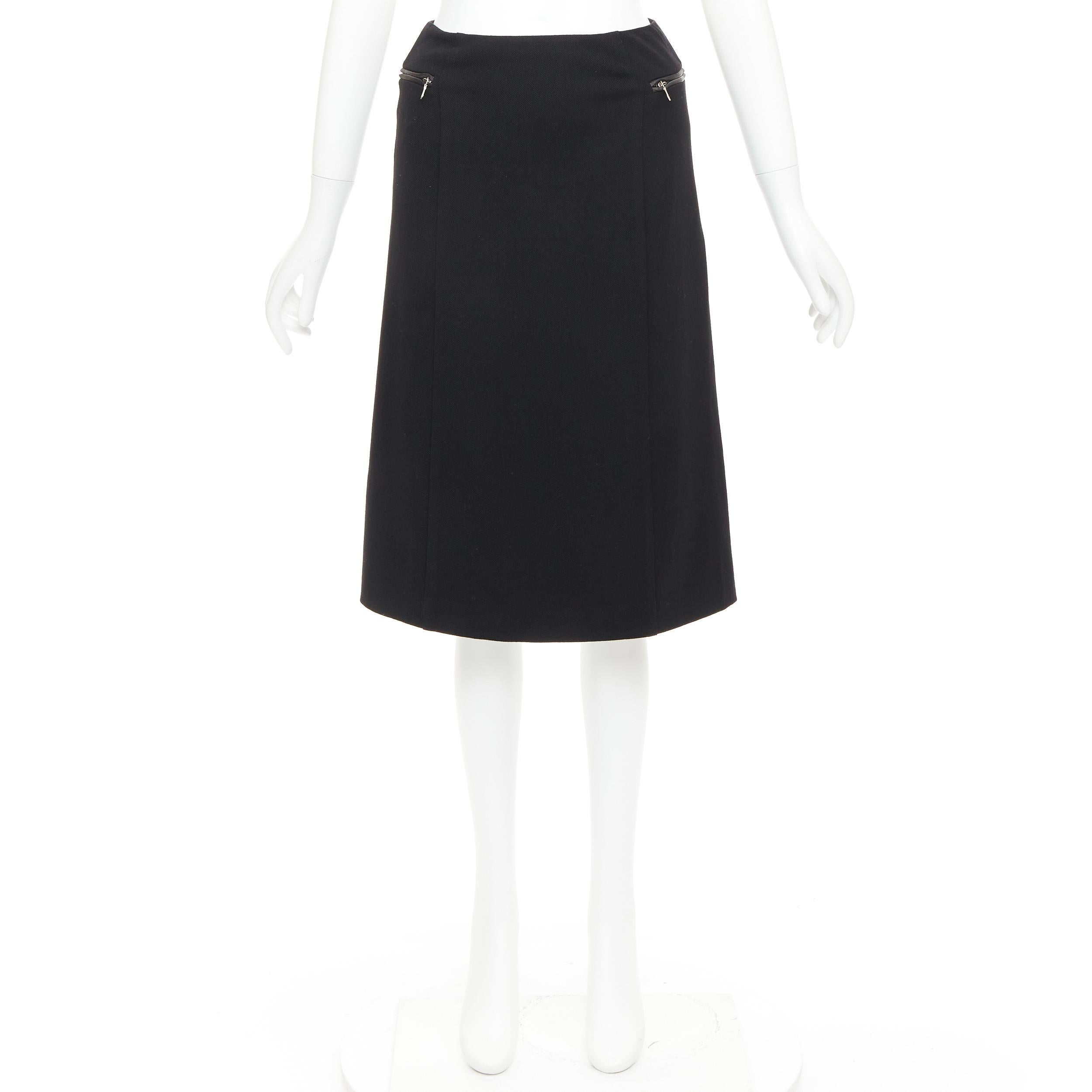 PRADA Vintage By - Jupe crayon à poche zippée en laine et cuir IT38 XS en vente 4