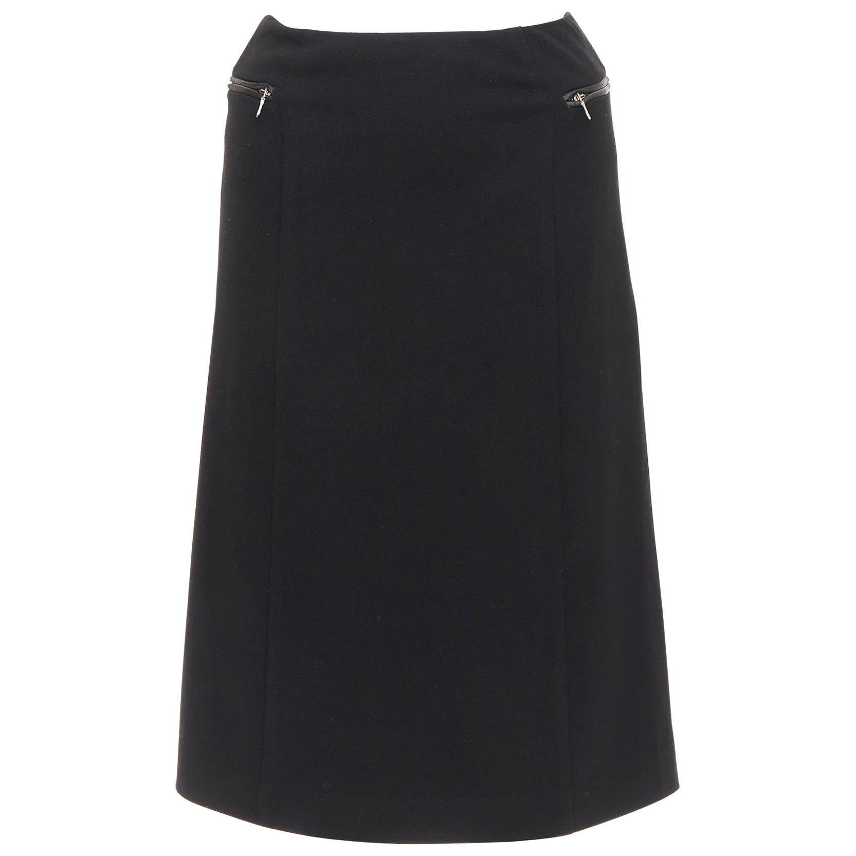 PRADA Vintage By - Jupe crayon à poche zippée en laine et cuir IT38 XS en vente