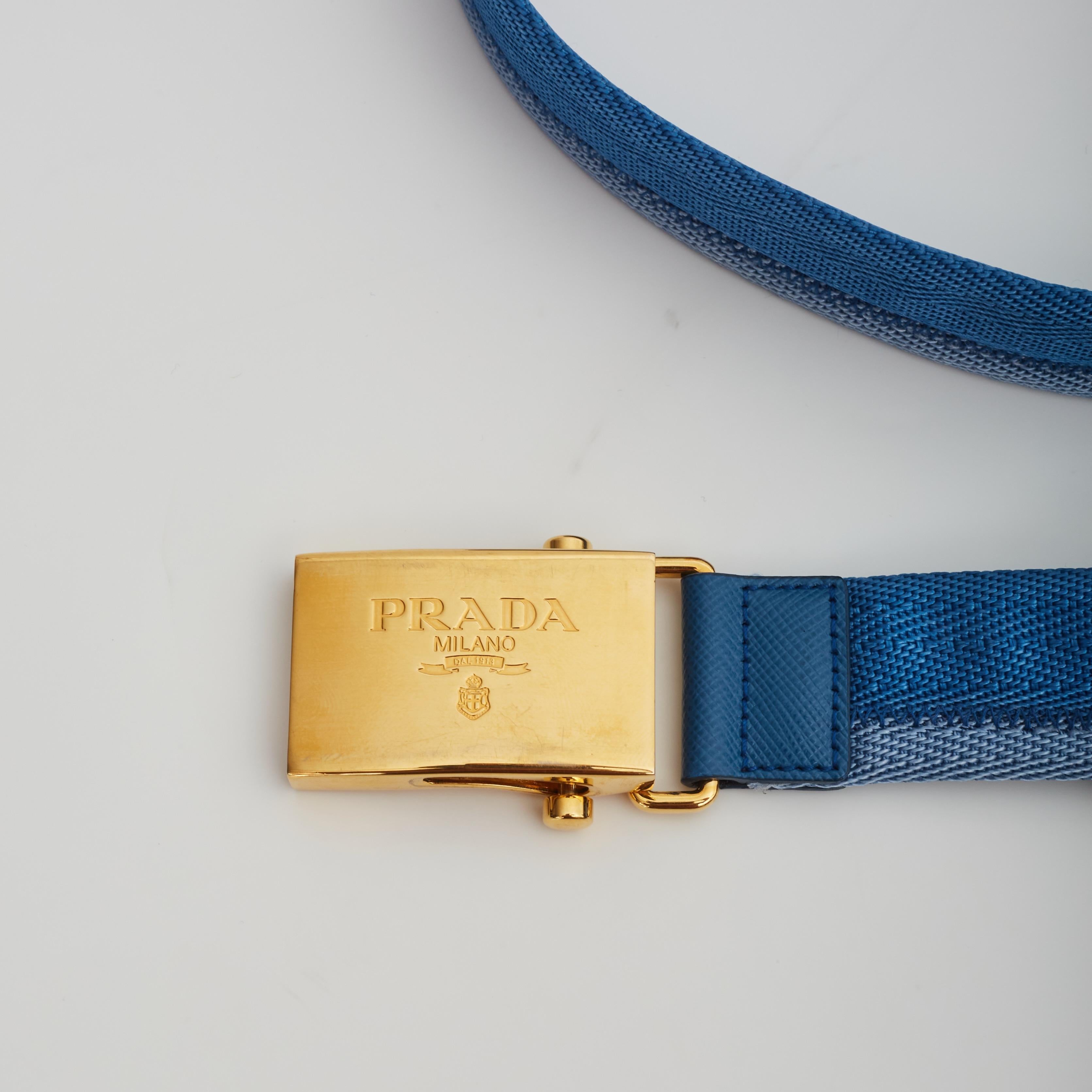 Women's Prada Vintage Woven Fabric Gold Buckle Blue 1C5177 (Size 85/31) For Sale
