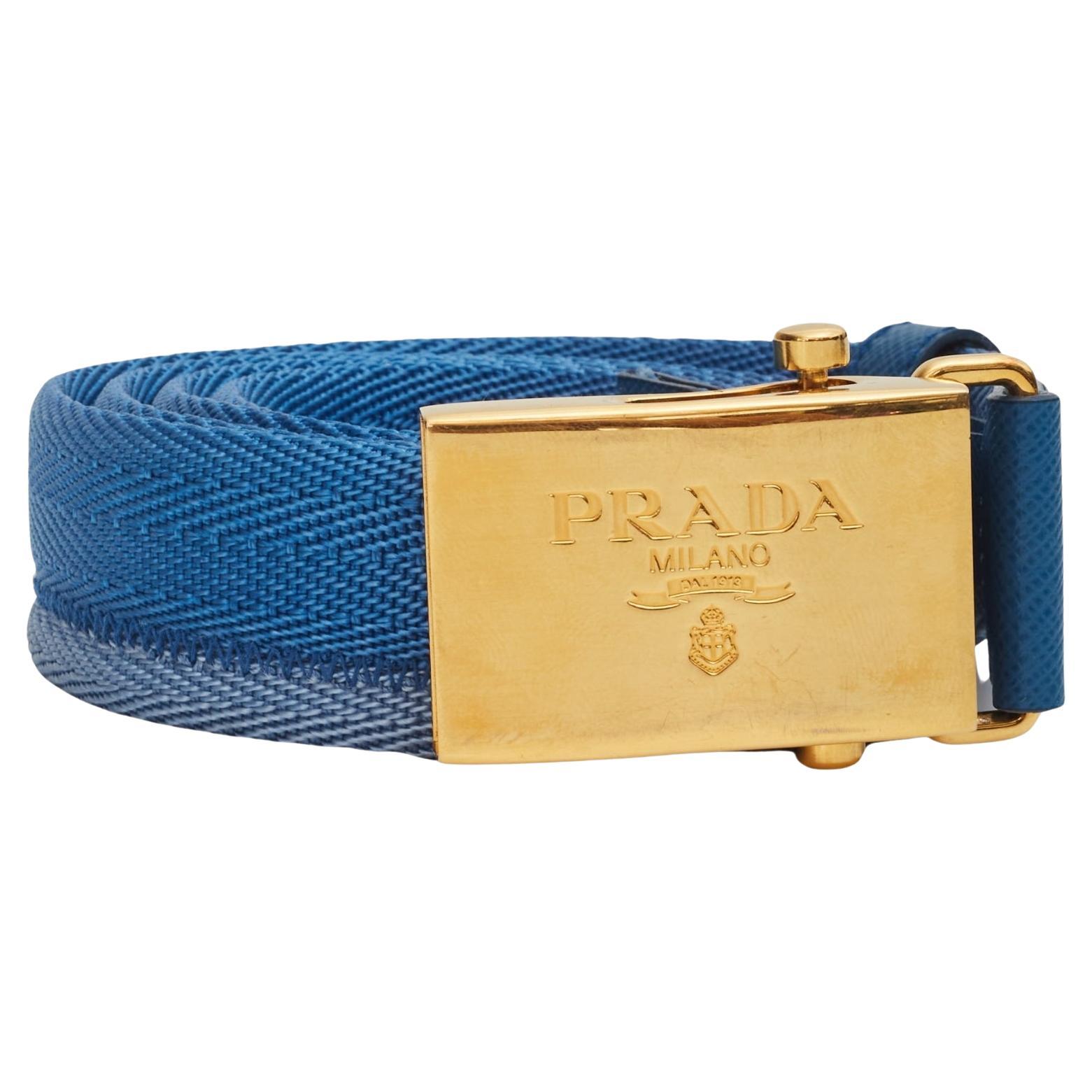 Prada Vintage Woven Fabric Gold Buckle Blue 1C5177 (Taille 85/31)