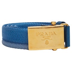 Prada Vintage Woven Fabric Gold Buckle Blue 1C5177 (Size 85/31)