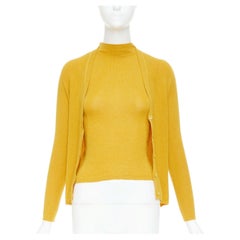 PRADA Vintage  yellow cashmere silk high neck vest cardigan sweater set IT42 M