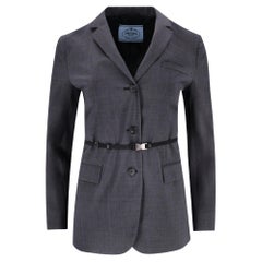 Blazer/veste ceinturée en gabardine de laine vierge de Prada