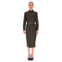 Prada Virgin Wool Logo Belted Shirt Dress