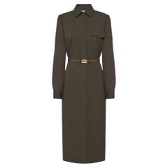 Prada Virgin Wool Logo Belted Shirt Dress