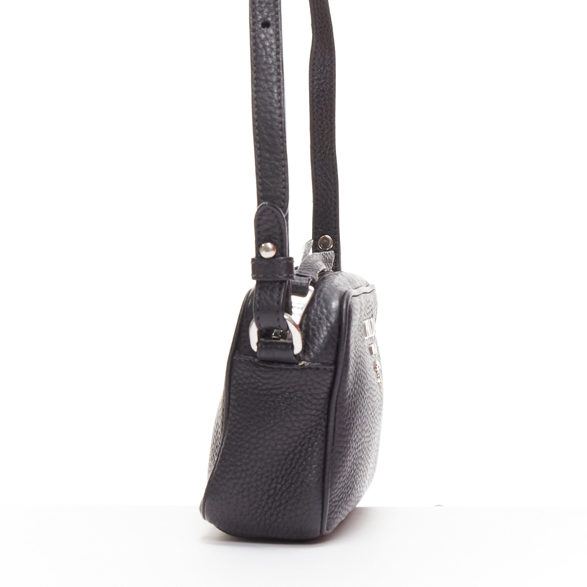 Women's PRADA Vitello Daino black calfskin silver logo zip crossbody camera bag