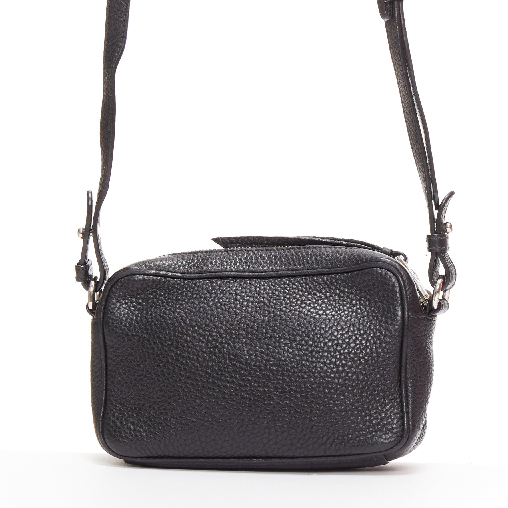 PRADA Vitello Daino black calfskin silver logo zip crossbody camera bag 1
