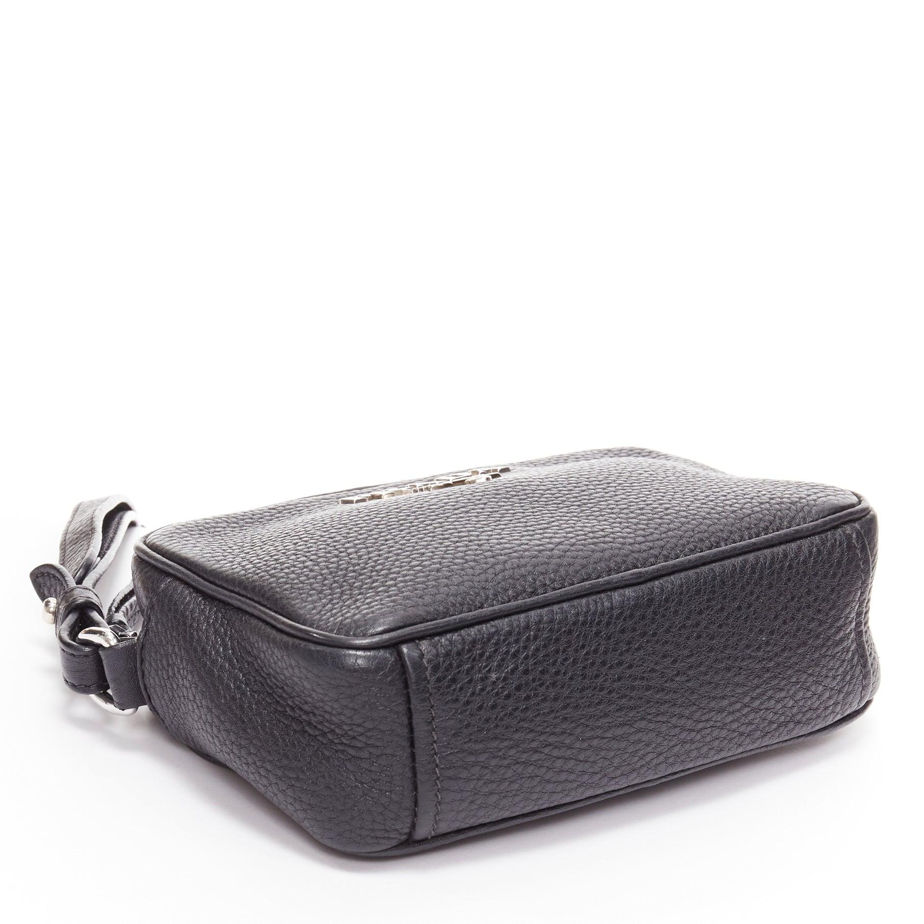 PRADA Vitello Daino black calfskin silver logo zip crossbody camera bag 2