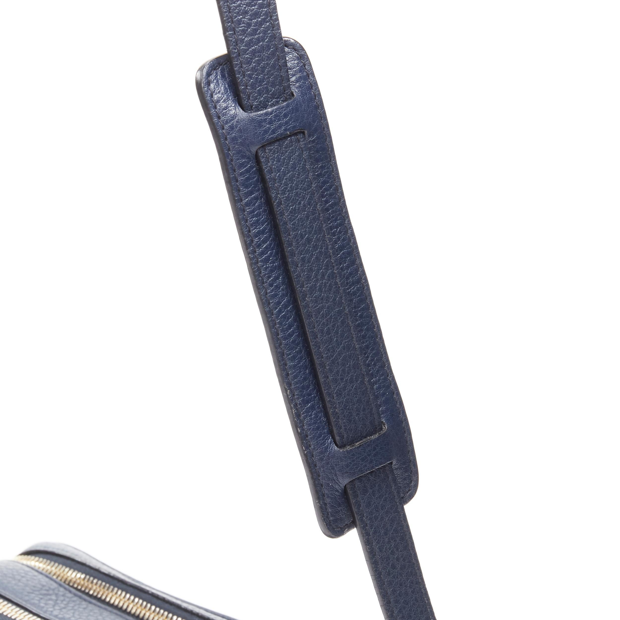 PRADA Vitello Daino blue  leather gold logo double zip crossbody messenger bag 2