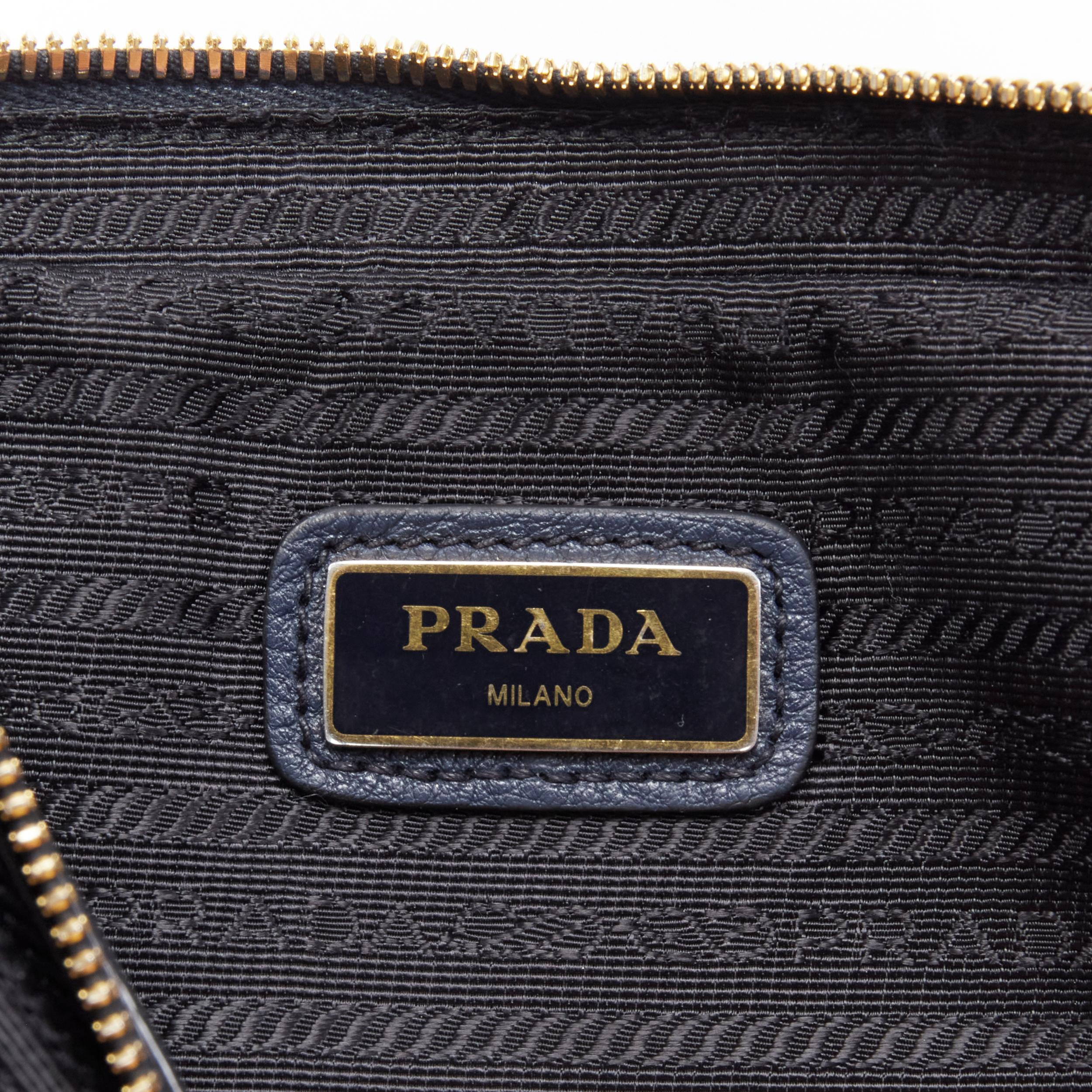 PRADA Vitello Daino blue  leather gold logo double zip crossbody messenger bag 3