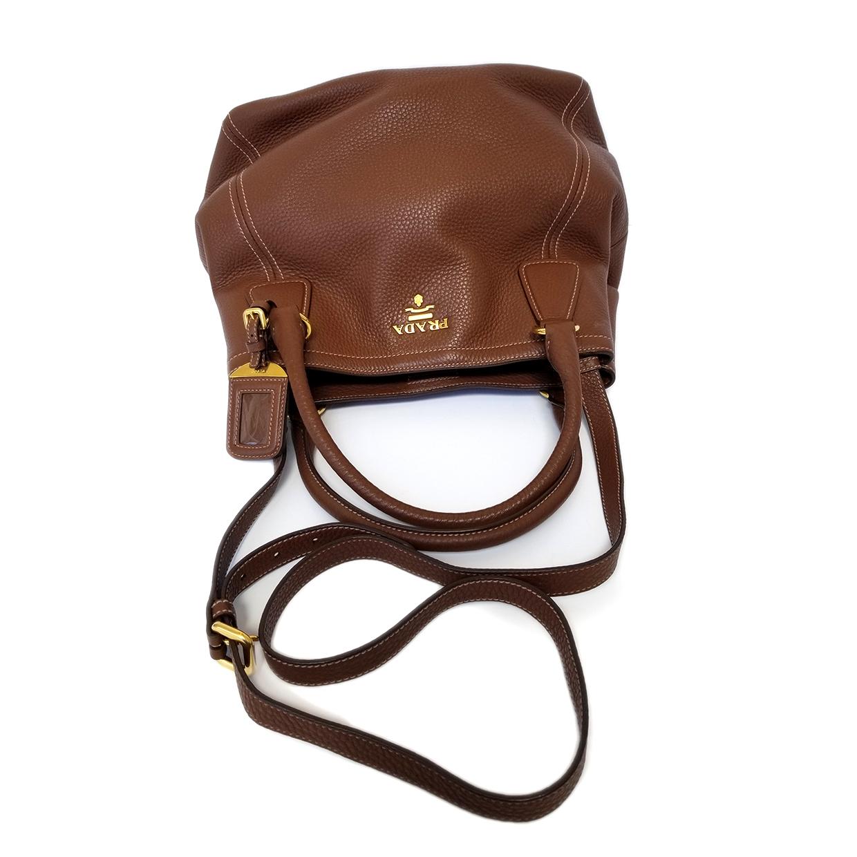 Women's Prada Vitello Daino Brown Solid Satchel Handbag