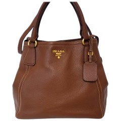 Prada Vitello Daino Brown Solid Satchel Handbag