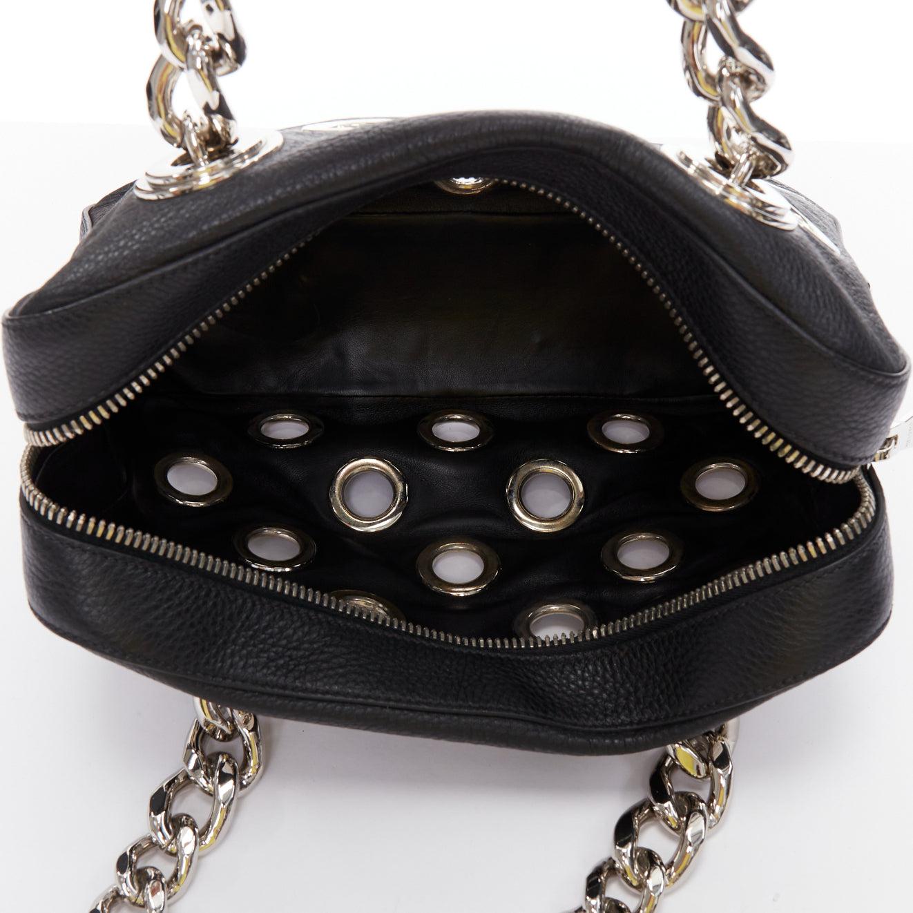 PRADA Vitello Daino Grommet Chain black leather cut out rectangle shoulder bag 4