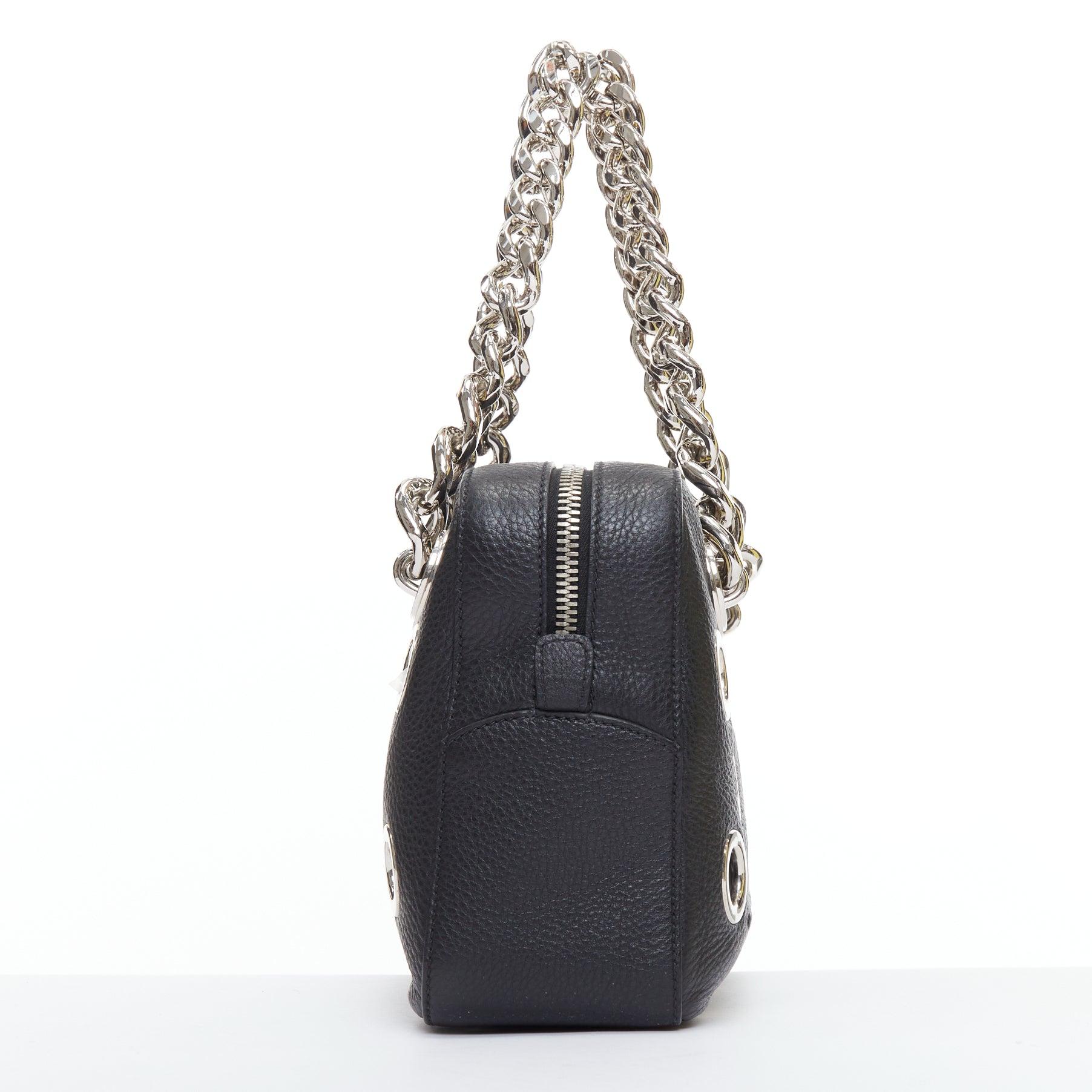 Women's PRADA Vitello Daino Grommet Chain leather silver cut out rectangle shoulder bag