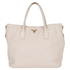Prada Vitello Daino Damen Leder Einkaufstasche in Beige Weiß