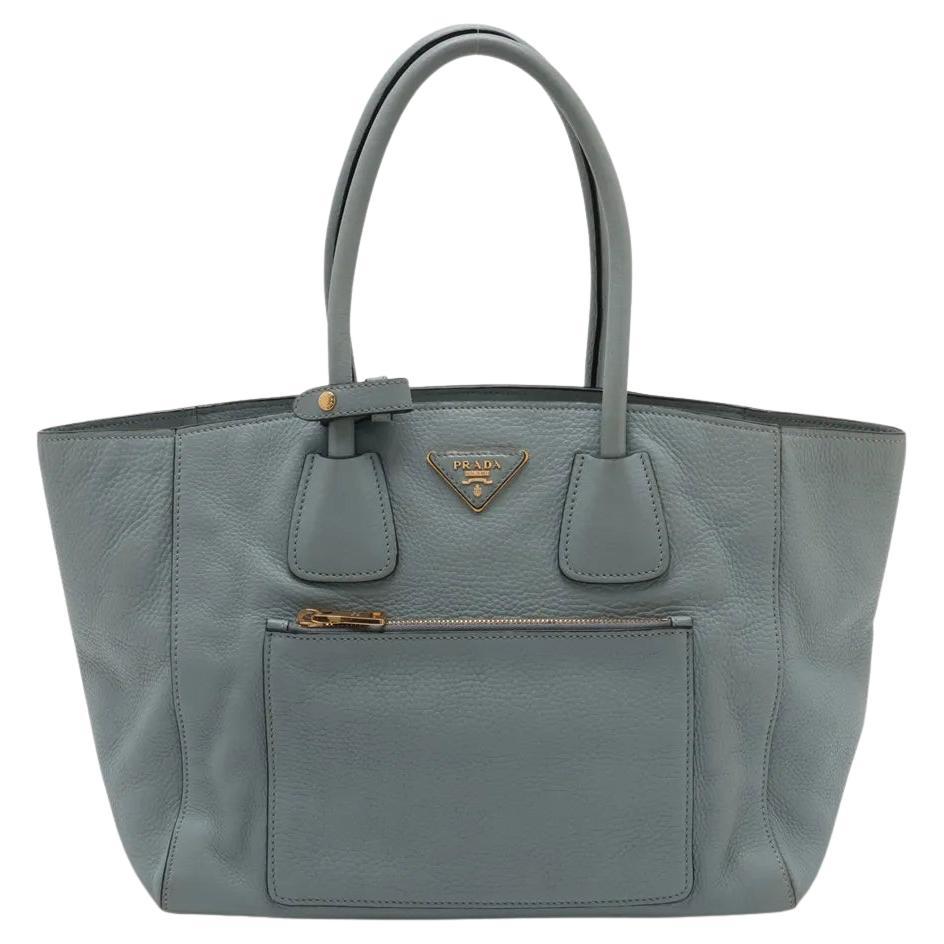Prada Vitello Daino Leather Tote Bag Light Blue in vendita