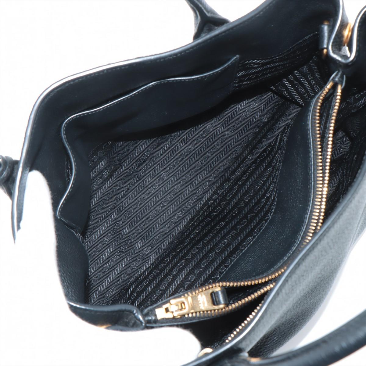 Prada Vitello Daino Leather Two - Way Handbag Black For Sale 6