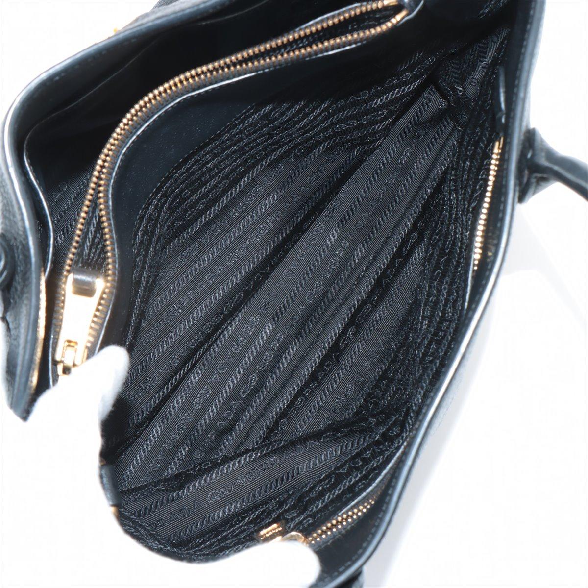 Prada Vitello Daino Leather Two - Way Handbag Black For Sale 7