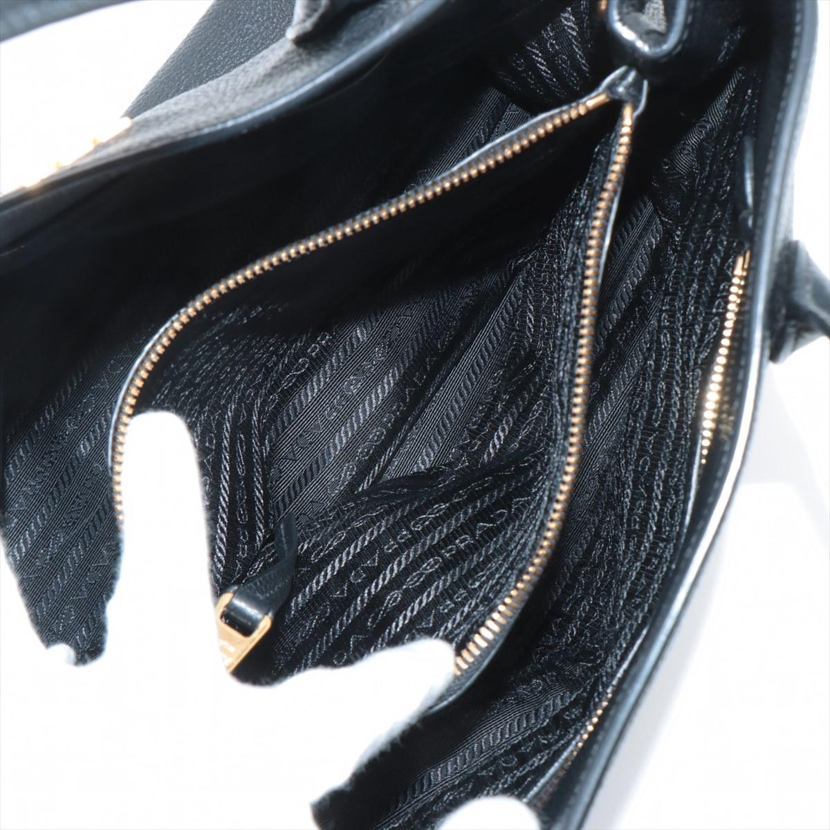 Prada Vitello Daino Leather Two - Way Handbag Black For Sale 8