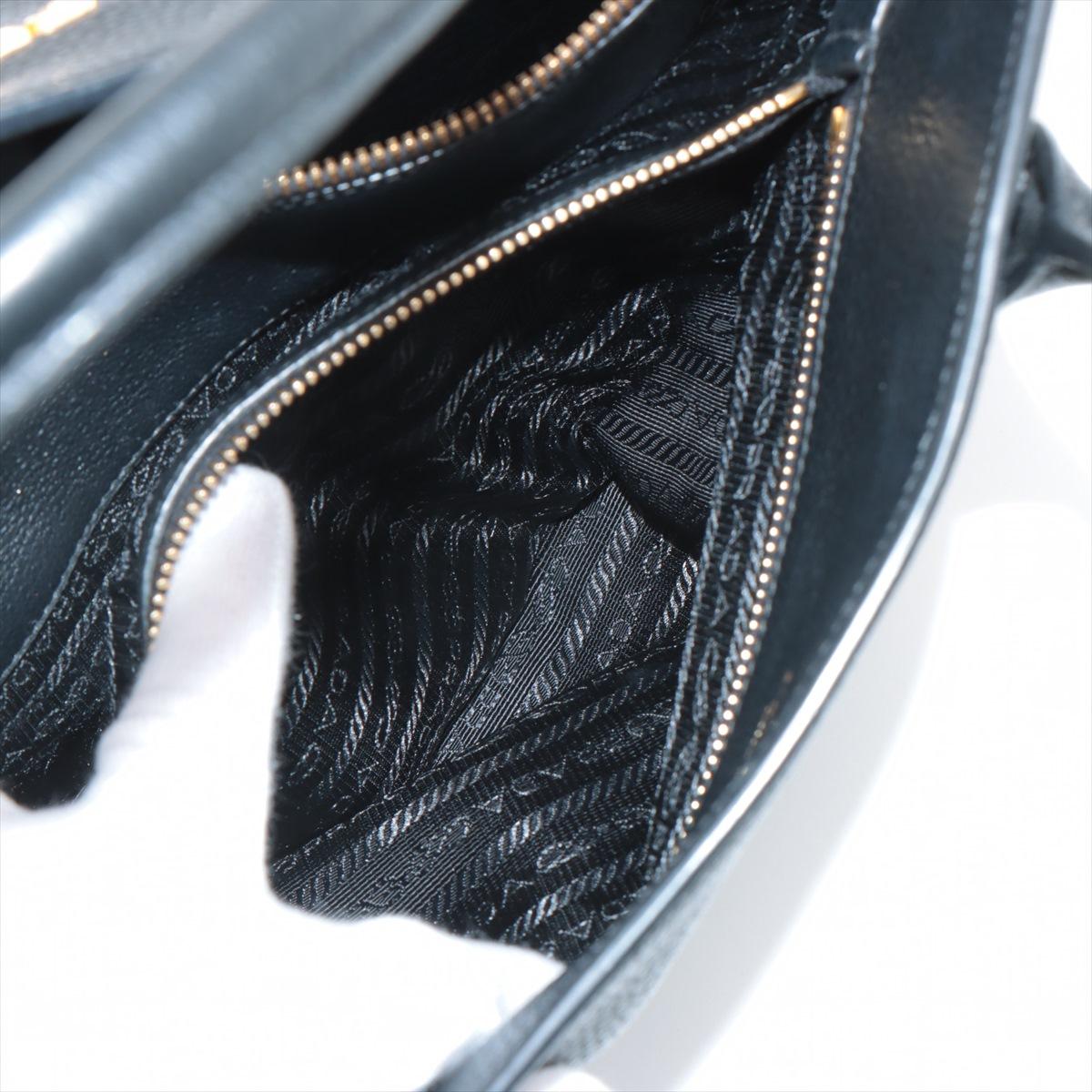 Prada Vitello Daino Leather Two - Way Handbag Black For Sale 9