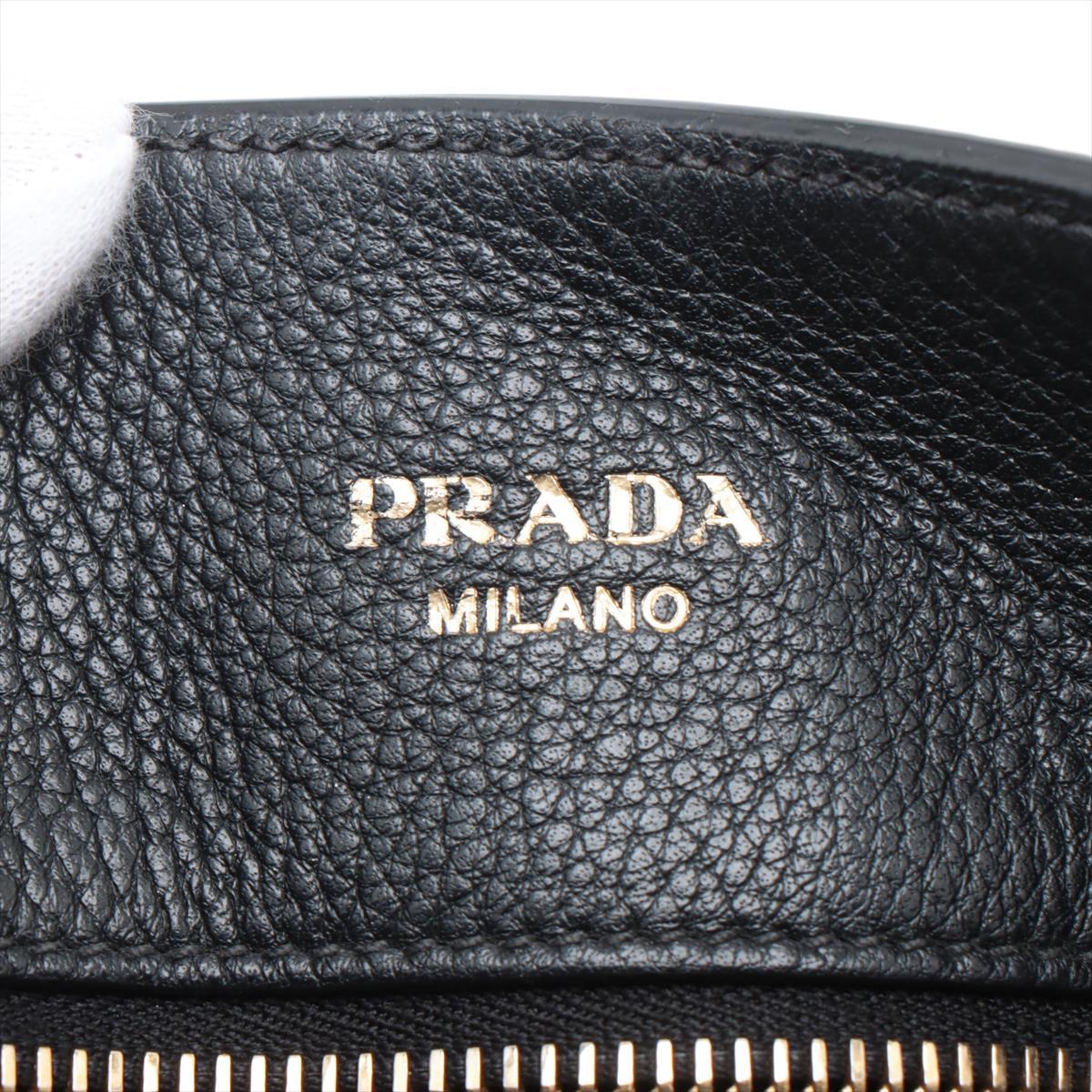 Prada Vitello Daino Leather Two - Way Handbag Black For Sale 11