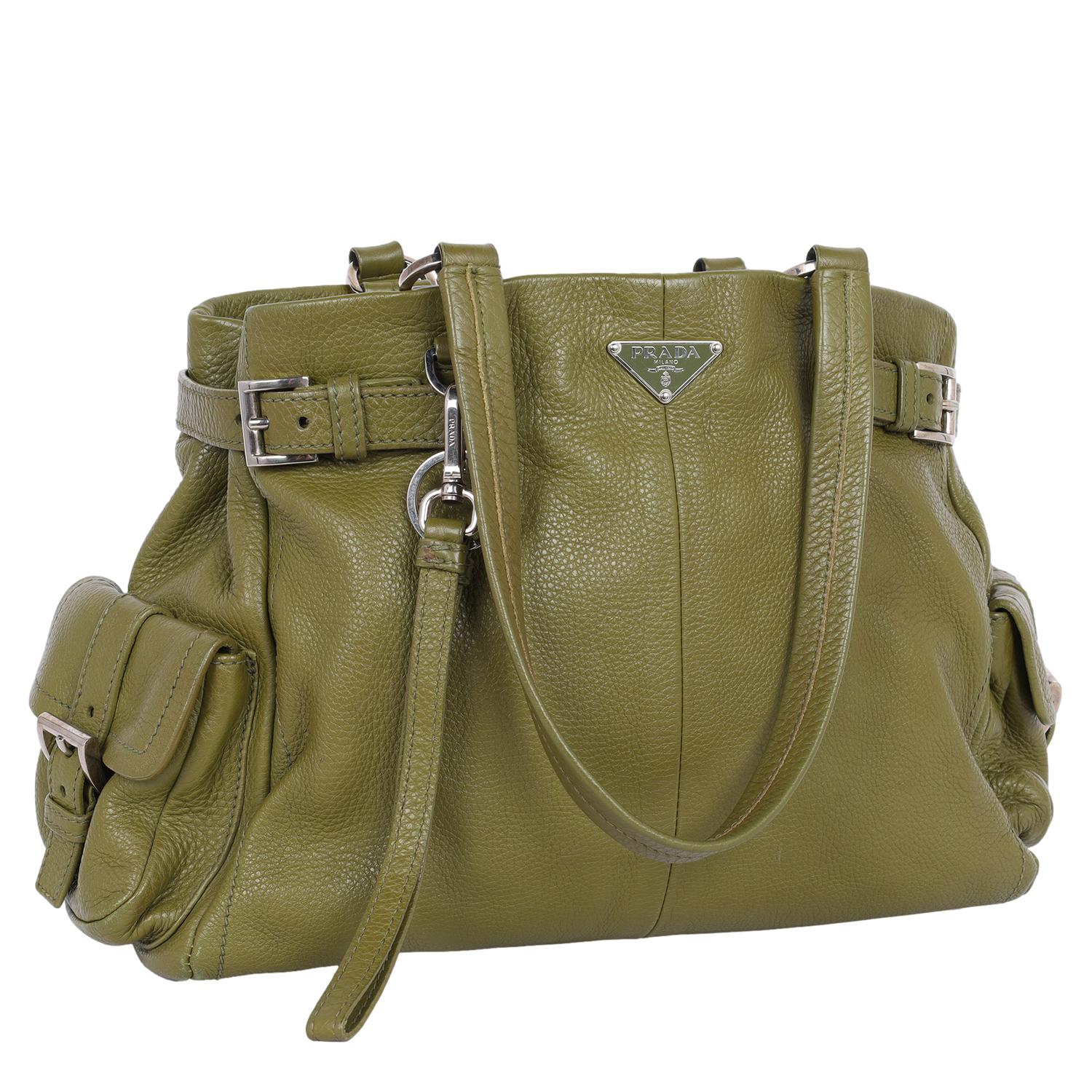 Brown Prada Vitello Daino Life Shoulder Bag Green