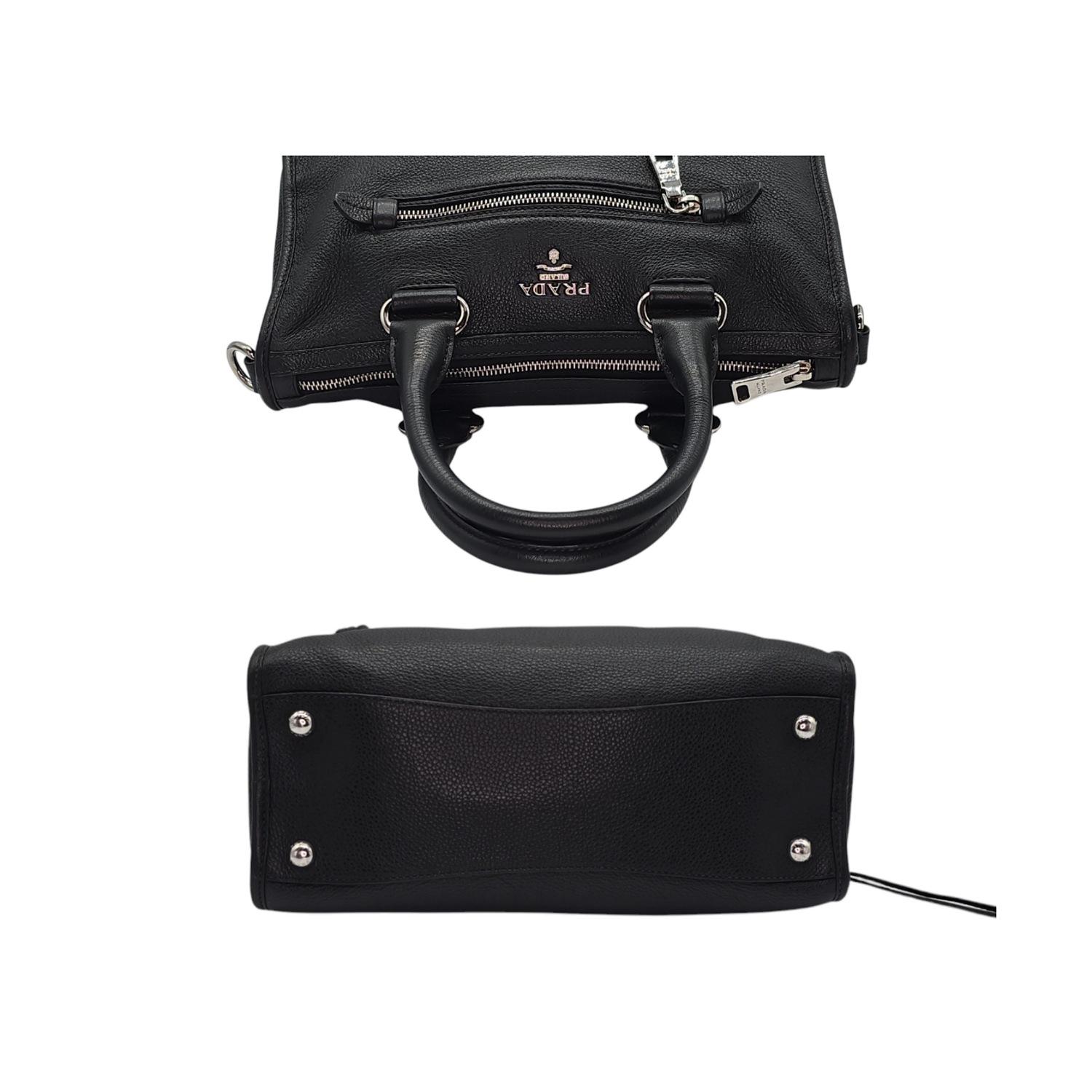 Prada Vitello Daino Phenix Nero Handtasche Satchel für Damen oder Herren