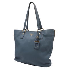 Prada Vitello Daino Tote Bag in Blue Leather
