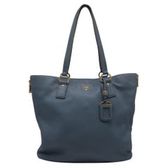 Prada Vitello Daino Tote Bag in Blue Leather