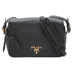 Prada Vitello Leather Crossbody Bag Black
