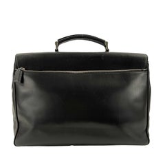 PRADA Vitello Leather Double Buckle Briefcase Black / Silver