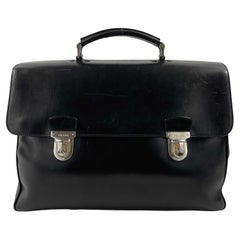 Used PRADA Vitello Leather Double Buckle Briefcase Black / Silver