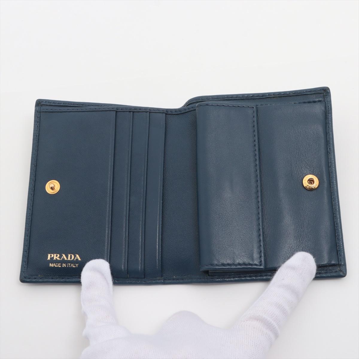 Women's Prada Vitello Move Leather Compact Wallet Blue For Sale