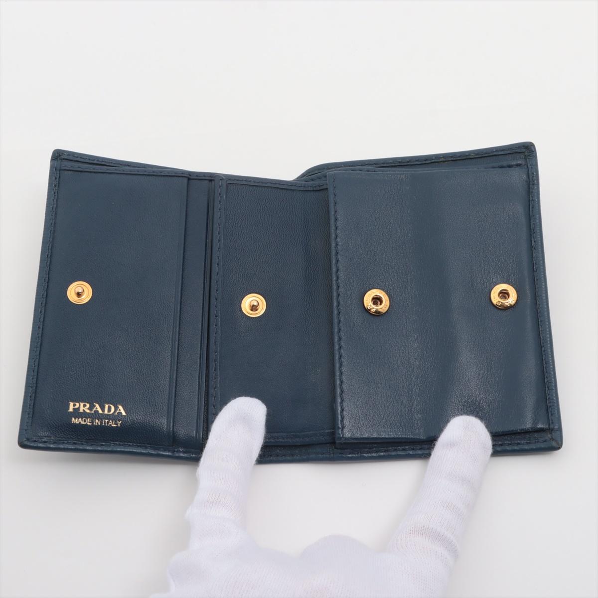 Prada Vitello Move Leather Compact Wallet Blue For Sale 1