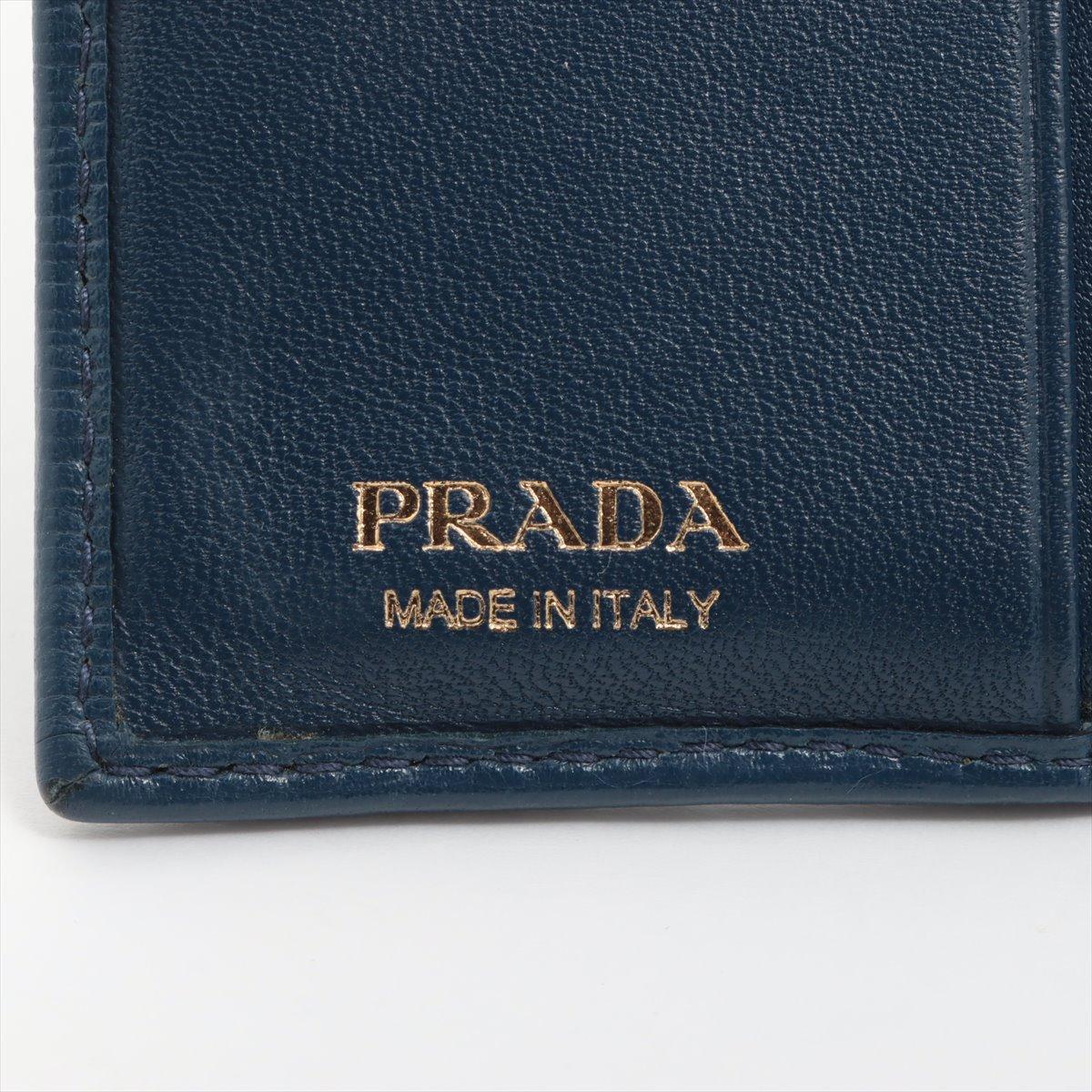 Prada Vitello Move Leather Compact Wallet Blue For Sale 4