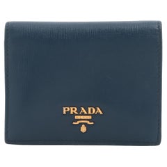 Used Prada Vitello Move Leather Compact Wallet Blue