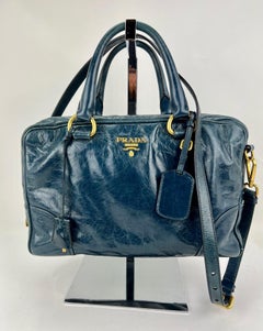 PRADA Vitello Shine Shopping Satchel Denim color Distressed Bag 