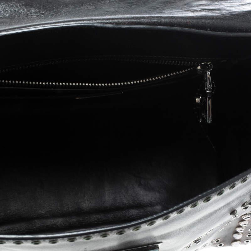 Prada Vitello Vintage Leather Eyelet Crystal Embellished Top Handle Bag For Sale 3