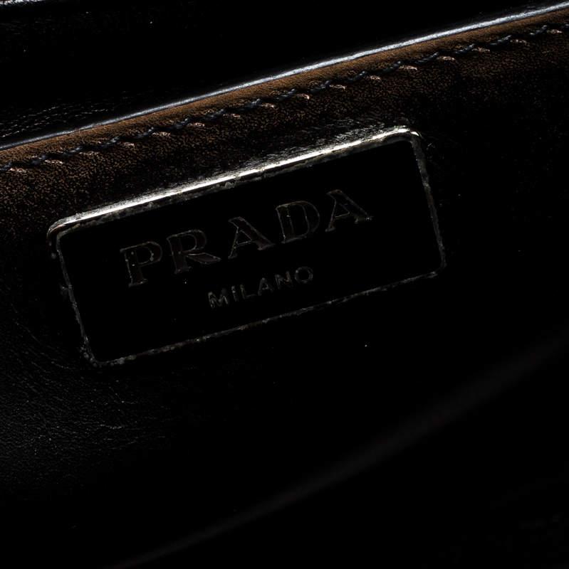 Prada Vitello Vintage Leather Eyelet Crystal Embellished Top Handle Bag For Sale 4
