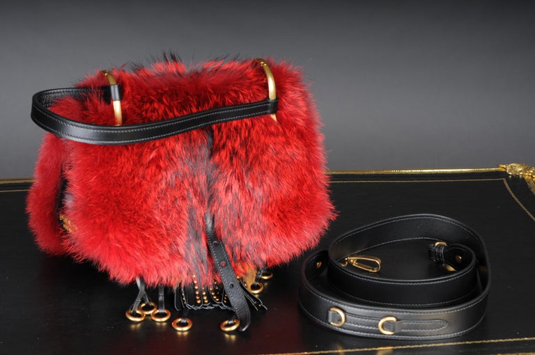 PRADA VOLPETTA CITY CORSAIRE FOX FUR/CALF LEATHER bag Red