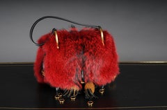 PRADA VOLPETTA CITY CORSAIRE FOX FUR/CALF LEATHER bag Red Authentic