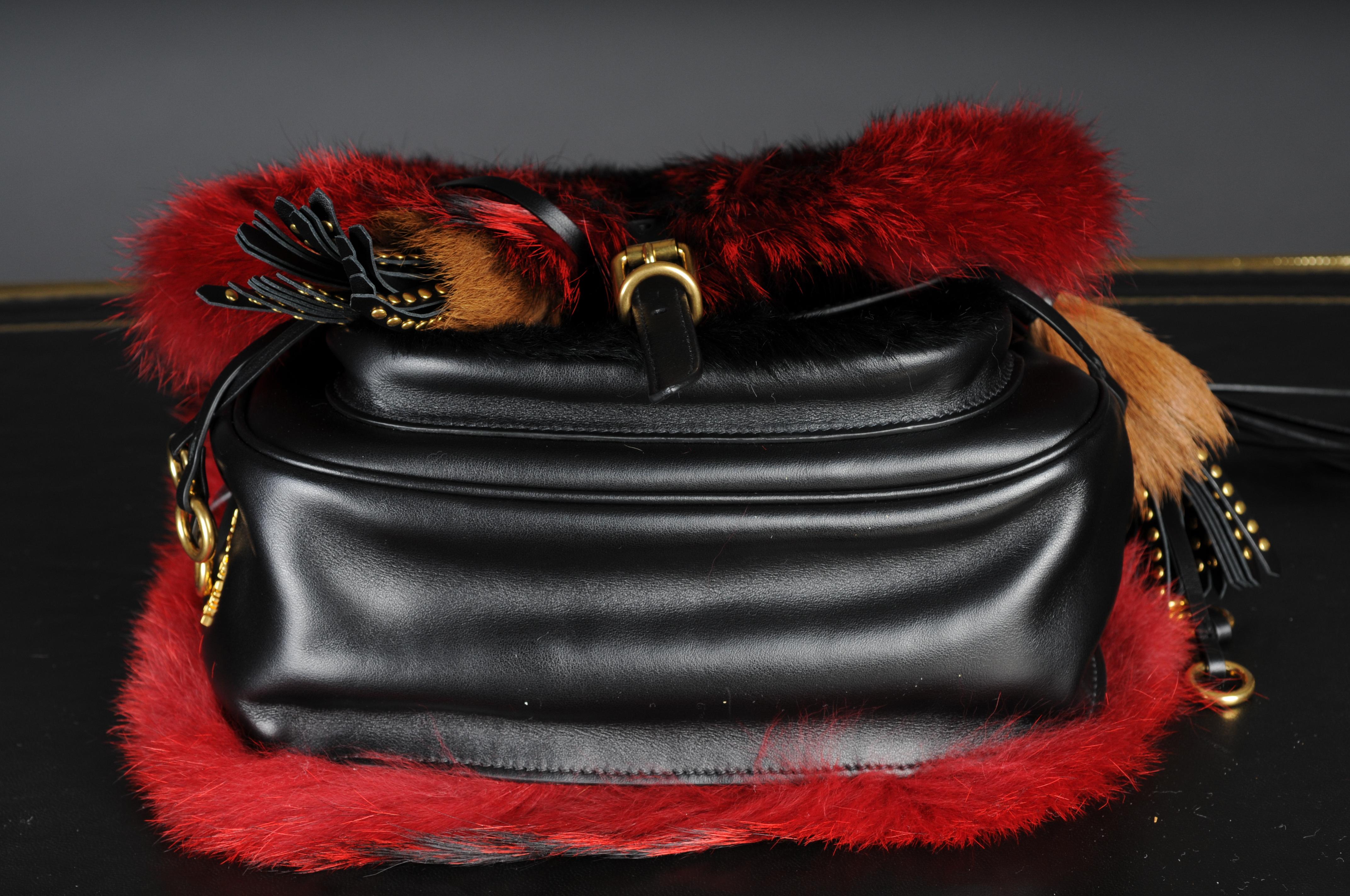 PRADA VOLPETTA CITY CORSAIRE FOX FUR/CALF LEATHER bag Red Authentic For Sale 4