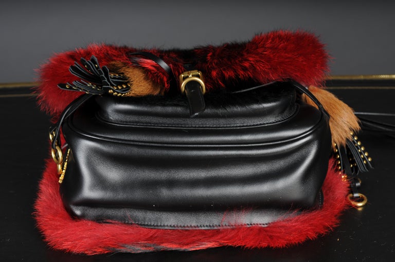PRADA VOLPETTA CITY CORSAIRE FOX FUR/CALF LEATHER bag Red