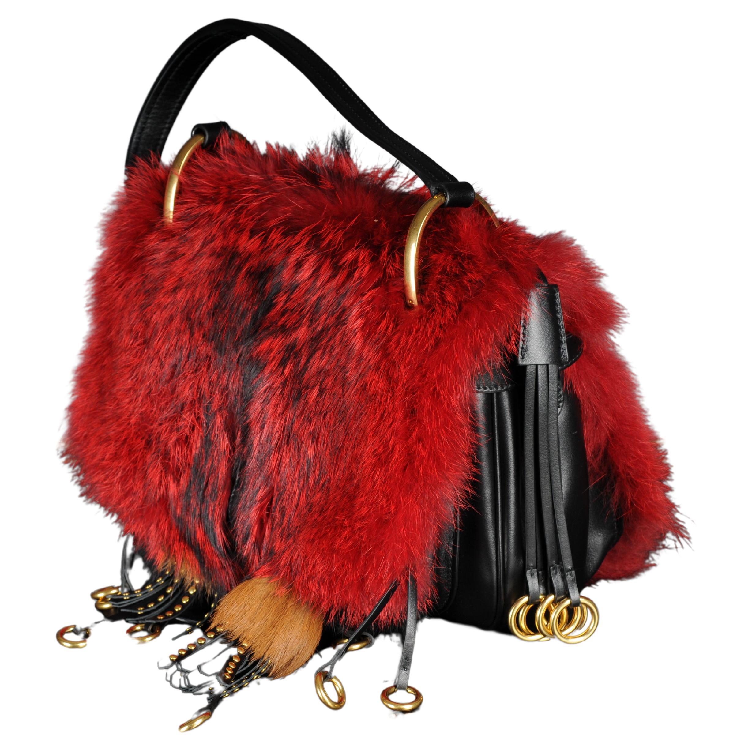 PRADA VOLPETTA CITY CORSAIRE FOX FUR/CALF LEATHER bag Red Authentic For Sale