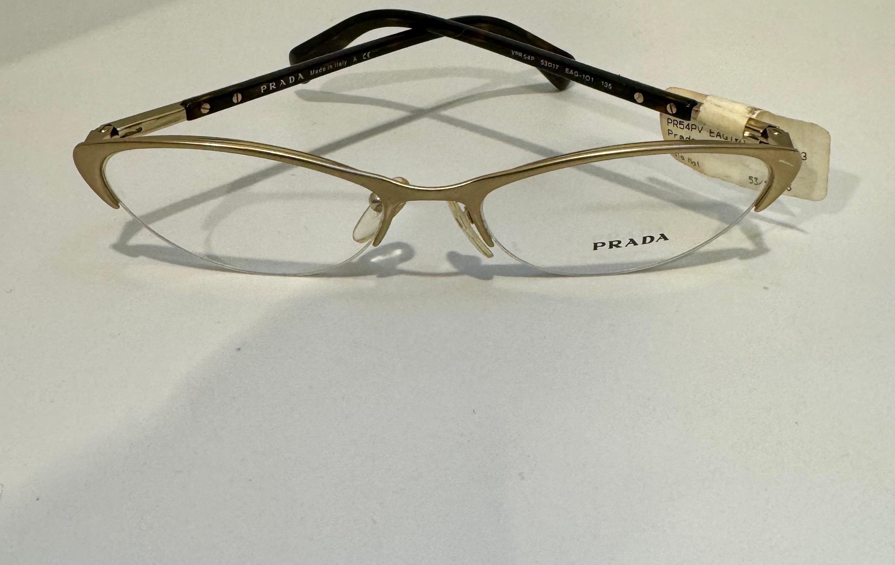 PRADA VPR 54P EAG-101 Cat Eye Eyeglasses Frames Matte Gold/Tortoise  For Sale 1