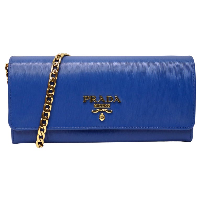 Prada Wallet on Chain Blue Vitello Move Long For Sale at 1stDibs